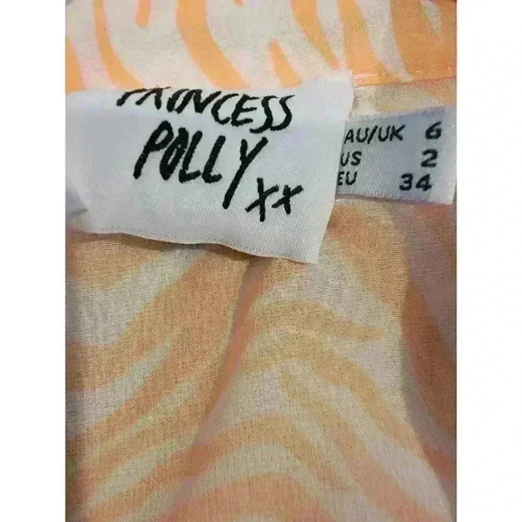 Princess Polly Womens Top Size 2 Sheer Orange Zebra Print Button Retro - Picture 2 of 14